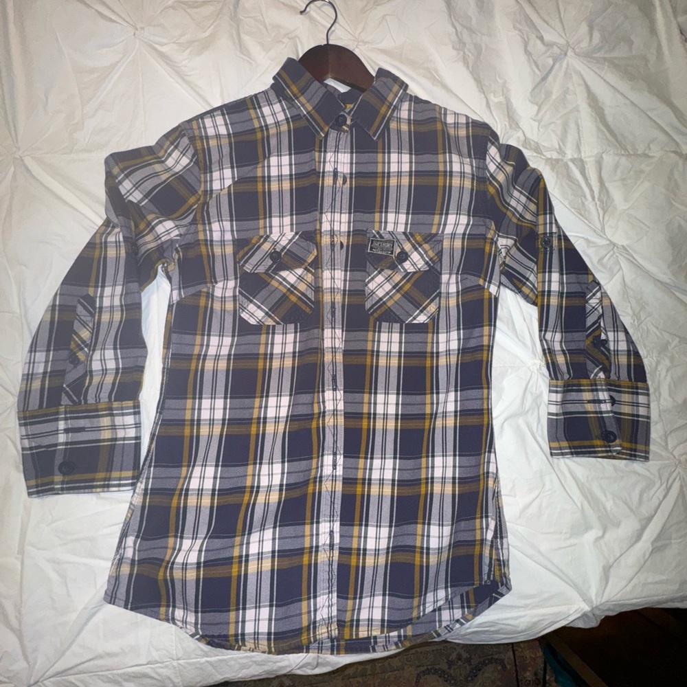 Women’s Superdry Navy and Yellow Plaid Casual Shirt